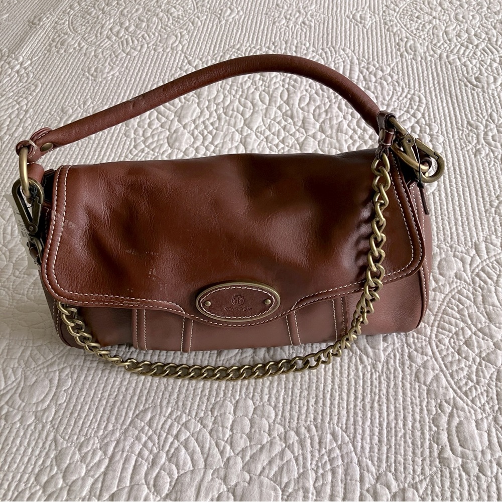 NWT Talbots brown leather shoulder bag w/magnetic closure & chain option - Picture 3 of 16